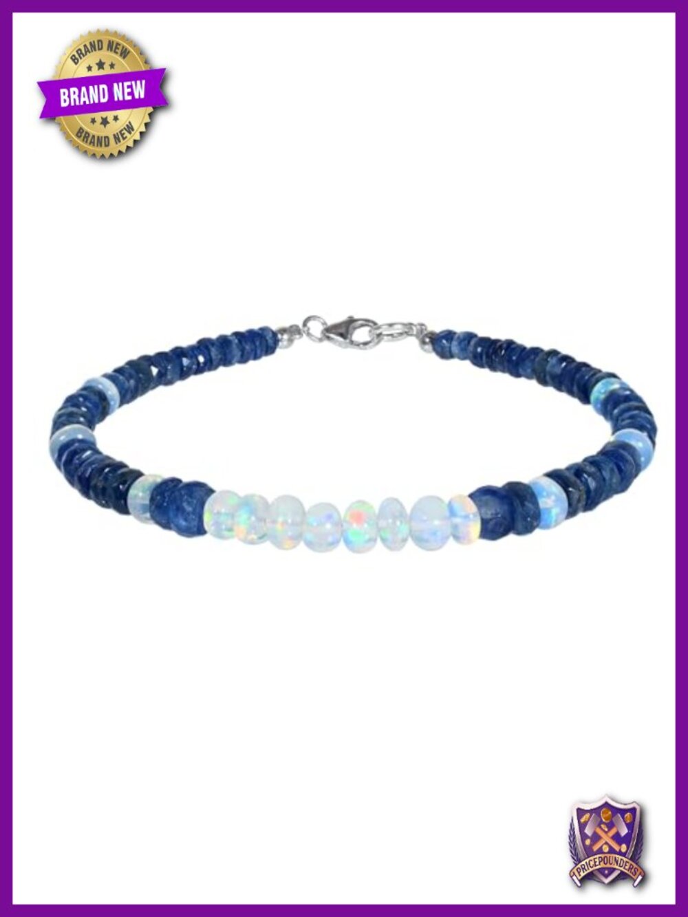 Natural Ethiopian Opal & Kyanite Beaded Gemstone Bracelet 925 Sterling Silver